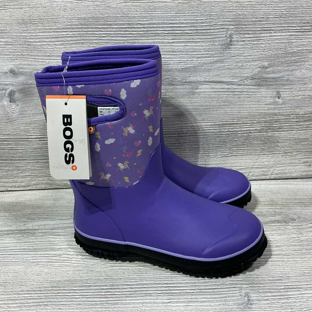 BOGS Girls Grasp Pegasus Size 6 Classic Waterproof Snow Boot Purple Unicorn NEW